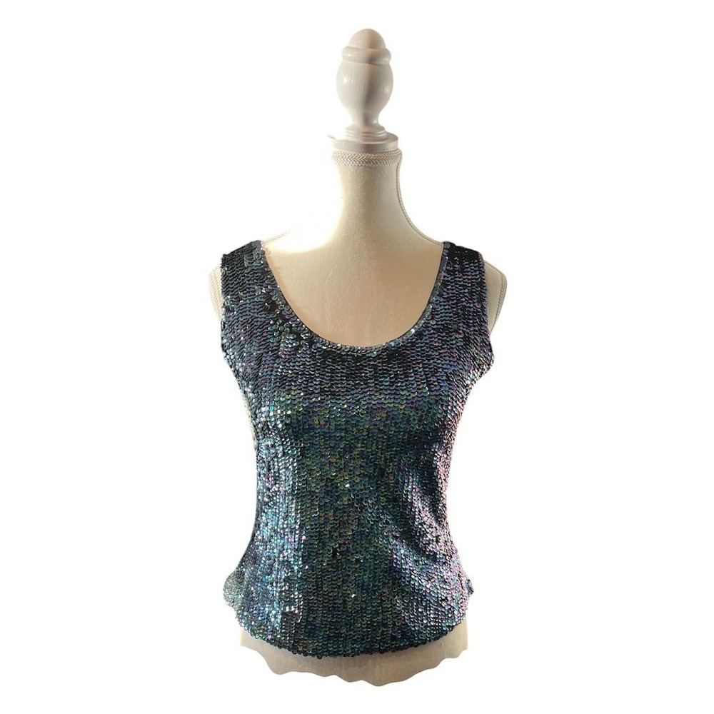 Black Sequin Tank Top Party Club Sparkly Y2K Going Out Top L